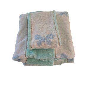 Butterfly Pattern Martex Classic Towels/Washcloth Set Pastel Blue Green Cotton‎